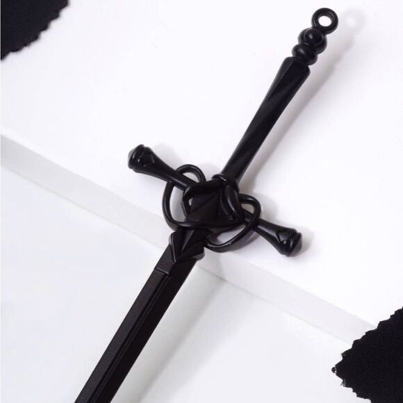 Gothic Deep Black Sword For Hair, engraved details unique design, hair accessory - Picture 2 of 5